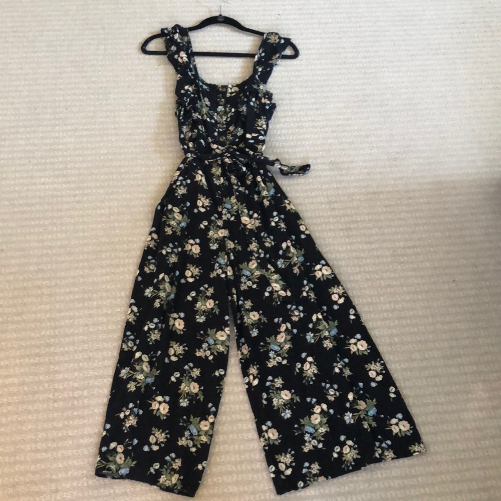 Black, floral jumpsuit.